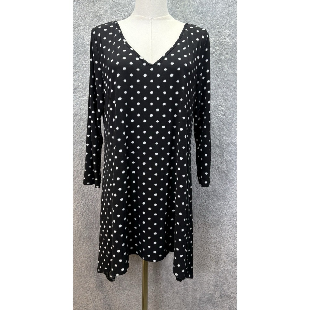 Clara Sun Woo Womens M Black White Polka Dot Tunic Top Asymmetrical Hem USA